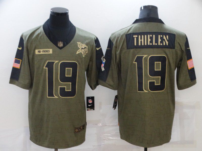 Men Minnesota Vikings 19 Thielen green Nike Olive Salute To Service Limited NFL Jersey